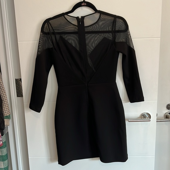 BCBG Max Azria Black mesh top 3/4 sleeve mini dress - size 2 - Picture 3 of 4